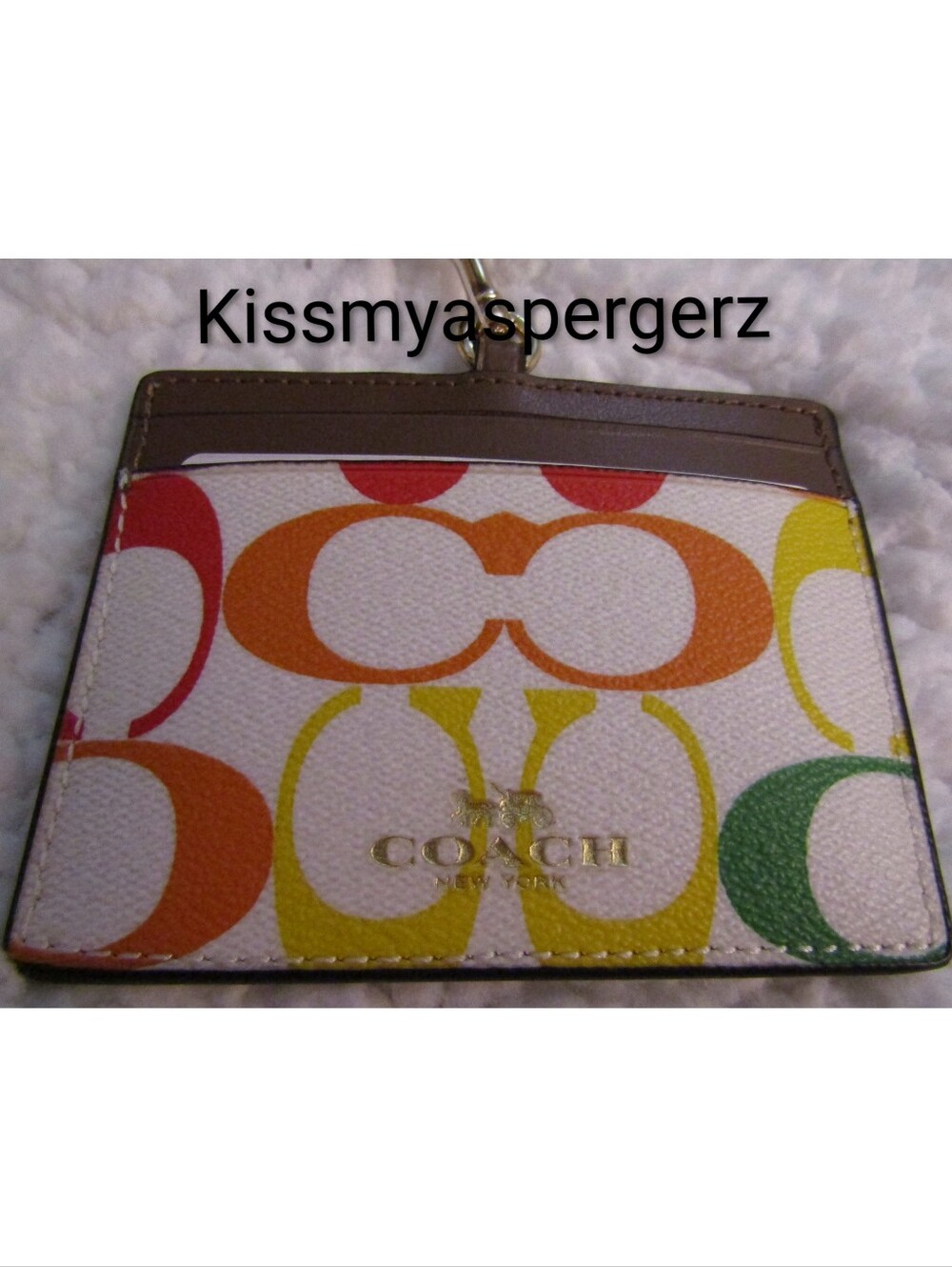 Coach lanyard w/ white & rainbow sig C's and brown accents *New in Plastic*